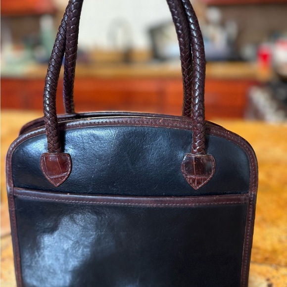 Brighton Croc Vtg Leather Satchel Embossed Classic Silver Trim Bag Purse - Picture 4 of 11